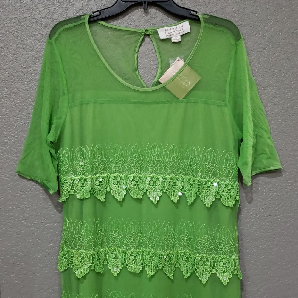 Badgley mischka Cocktail laced dress green size L - Picture 3 of 5